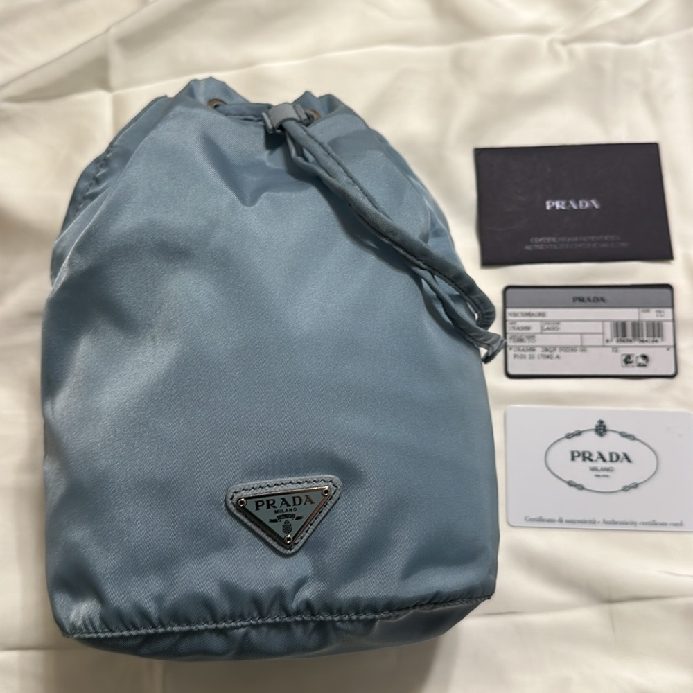 PRADA nylon drawstring bucket pouch